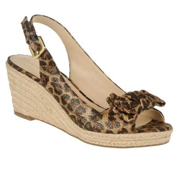 MONTEGO BAY CLUB LEOPARD BROWN CAMINO PEEP-TOE WEDGE SANDAL - Picture 14 of 14
